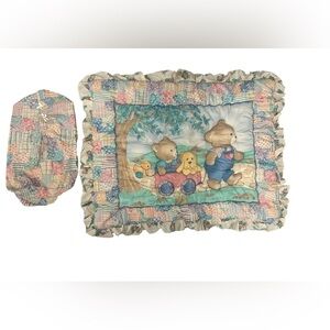 Vintage Teddy Bear Quilt Crib Comforter Matching Diaper Holder CottageCore Baby